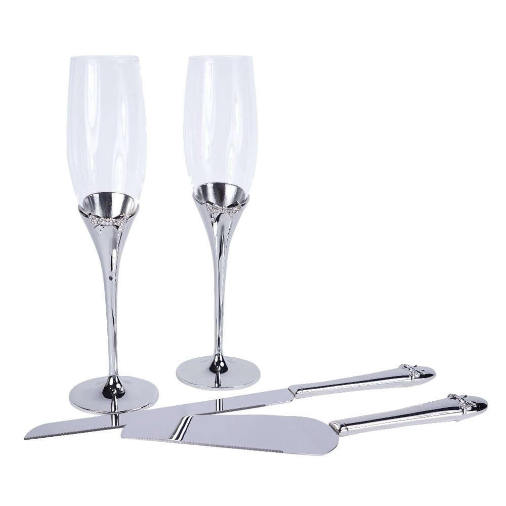 Unik Occasions Toasting Glasses & Cake Serving Set in Silver